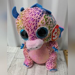 Ty Flint Sparkly Pink and Blue Dragon Plush